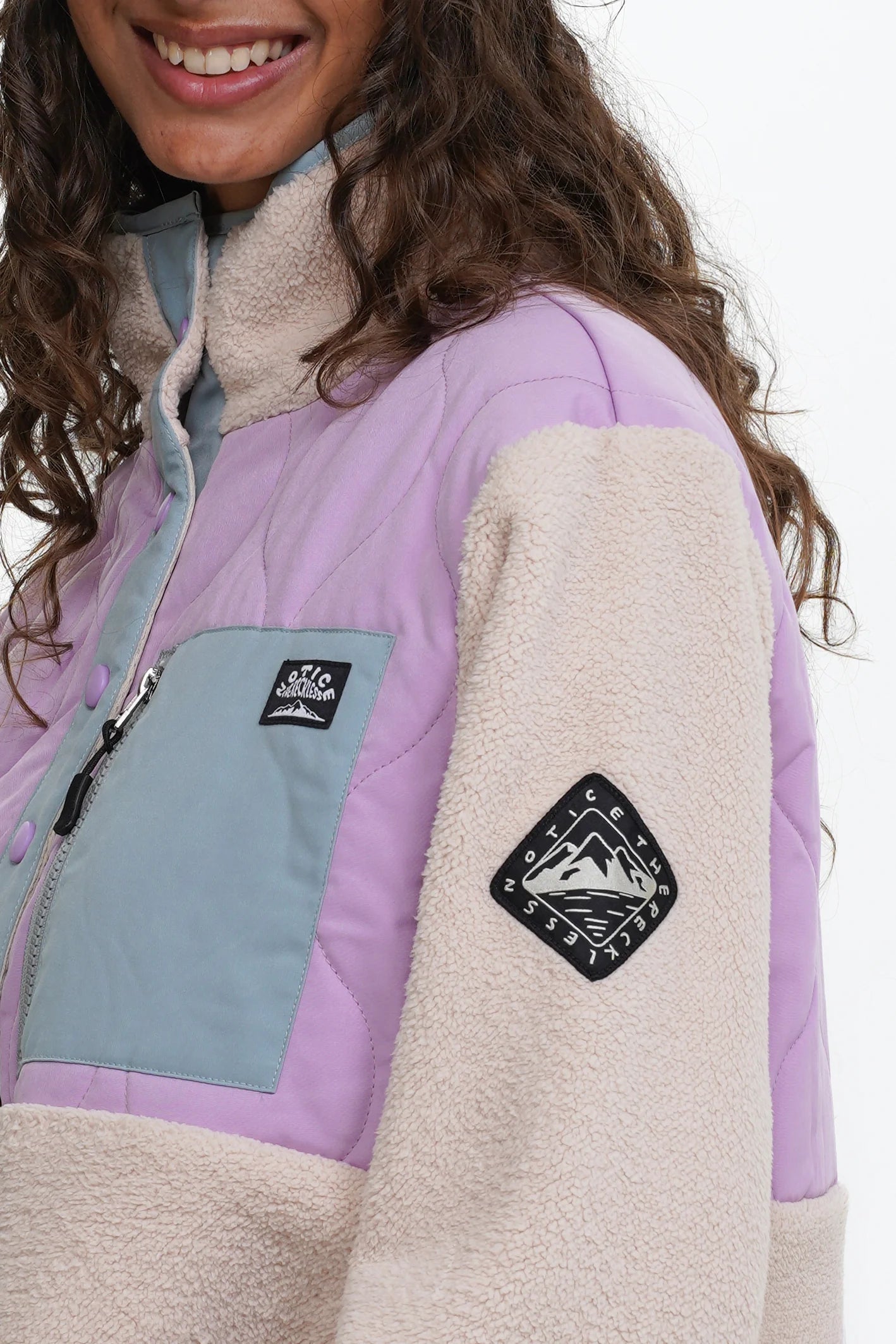 Noticethereckless Purple Color Block Fleece Pull Over