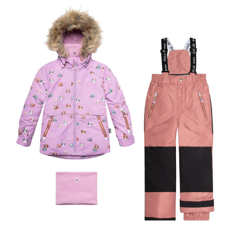 Printed Little Cats Two Piece Snowsuit Purple And Rosy Brown - Deux Par Deux - Arkersport
