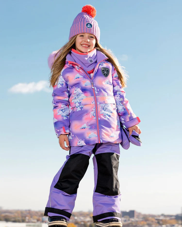 Two Piece Kids Snowsuit Unicorns In The Clouds Print With Solid