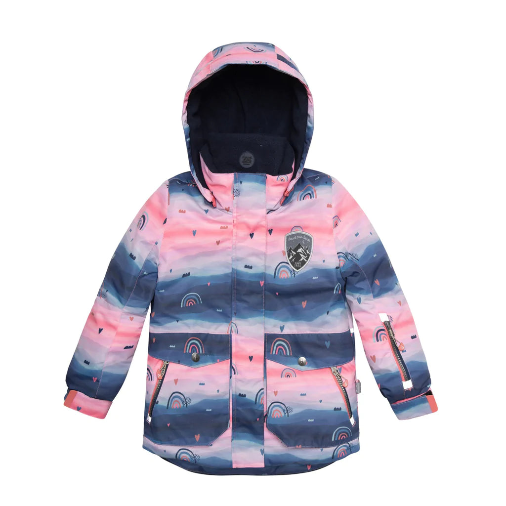 Printed Rainbow Two Piece Snowsuit Coral Pink And Navy Blue - Deux Par Deux - Arkersport