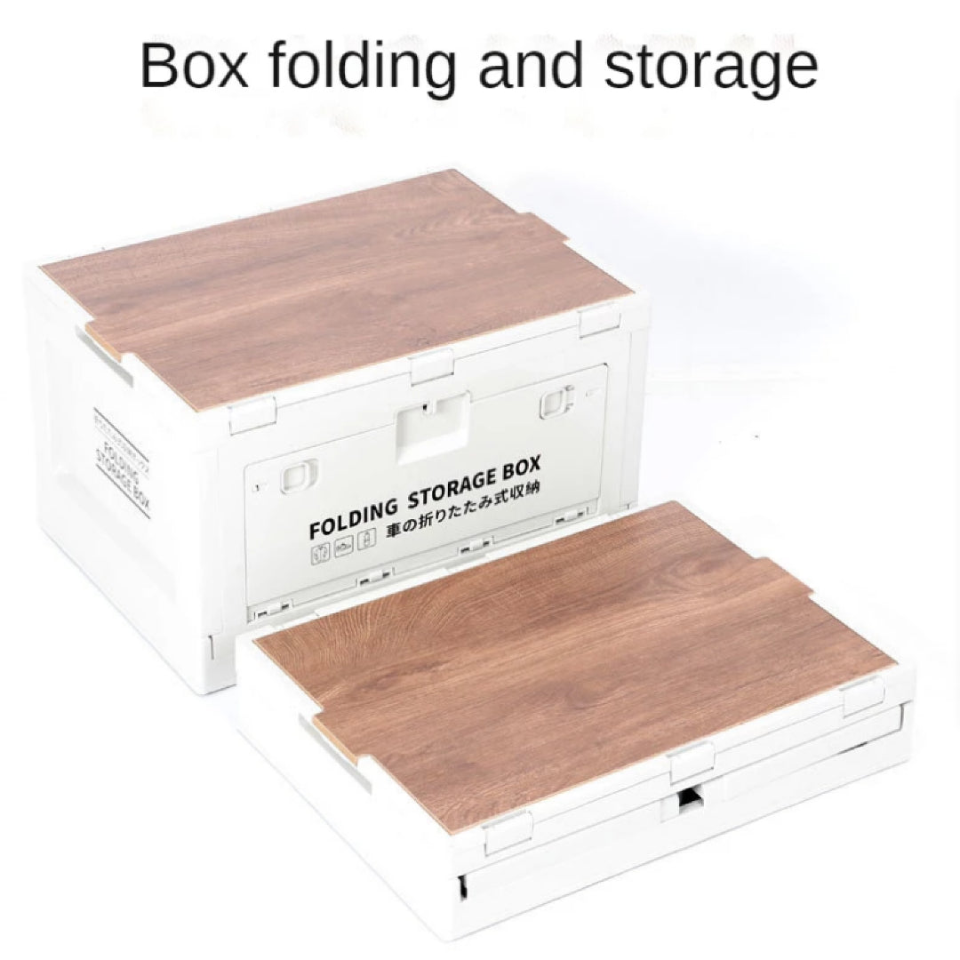 Foldable Wood Camping storage box with wood board cover – Arkersport